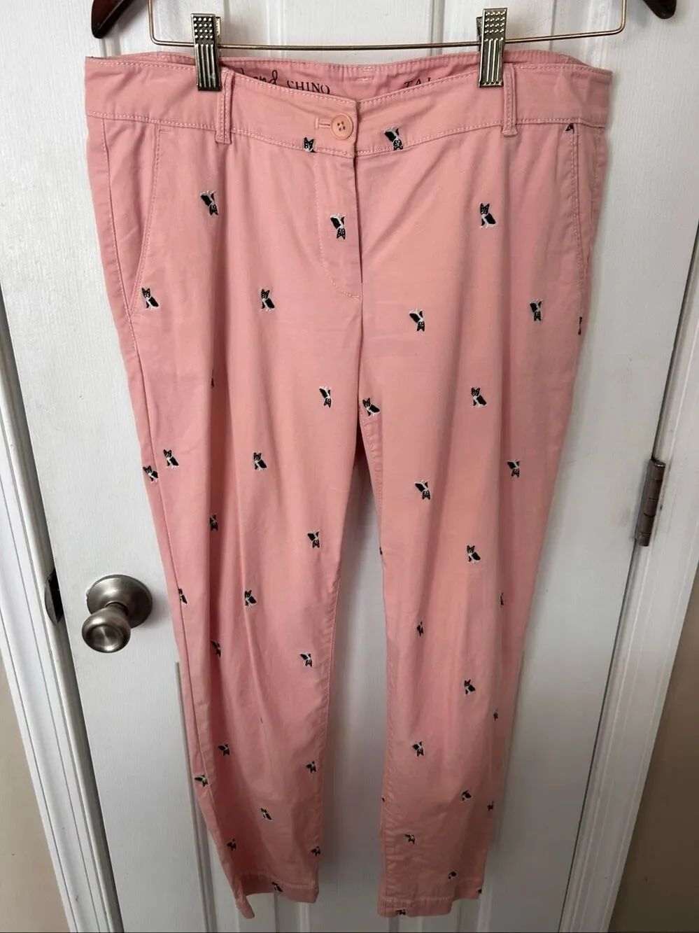 Talbots Women's Pink French Bulldog Dog Embroidered Weekend Chino Pants Size 4P